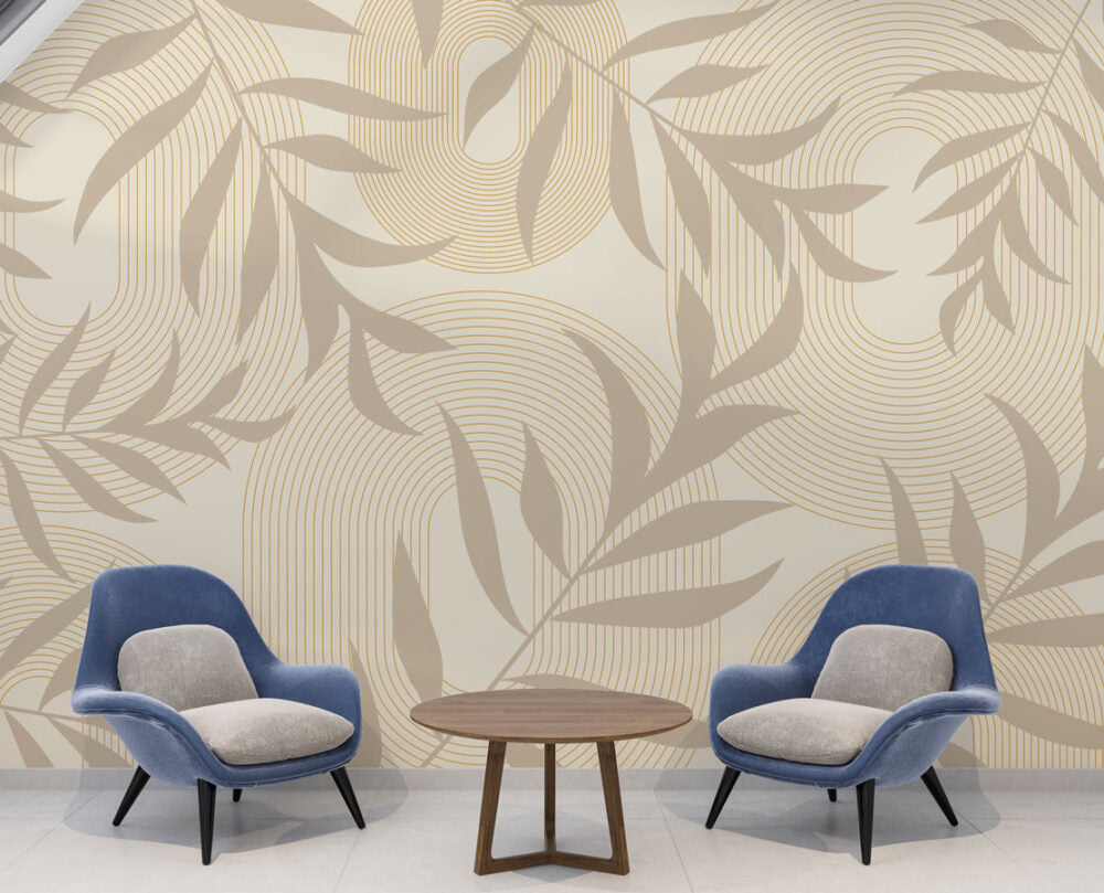 Stripes Beige Leaves Design BWMUR6052