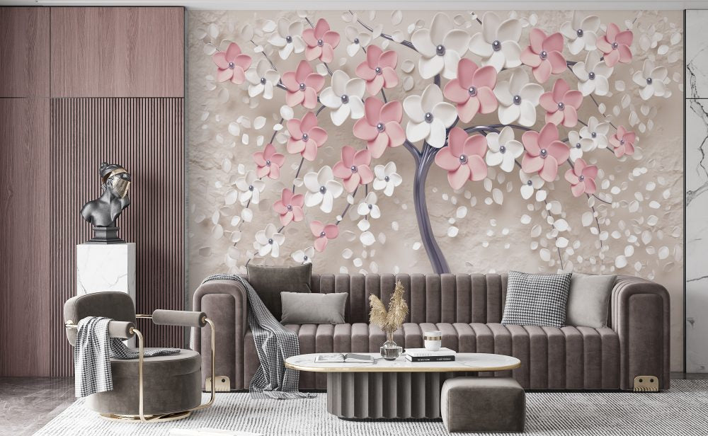 Pink And White Flower Tree Design BWSH1483