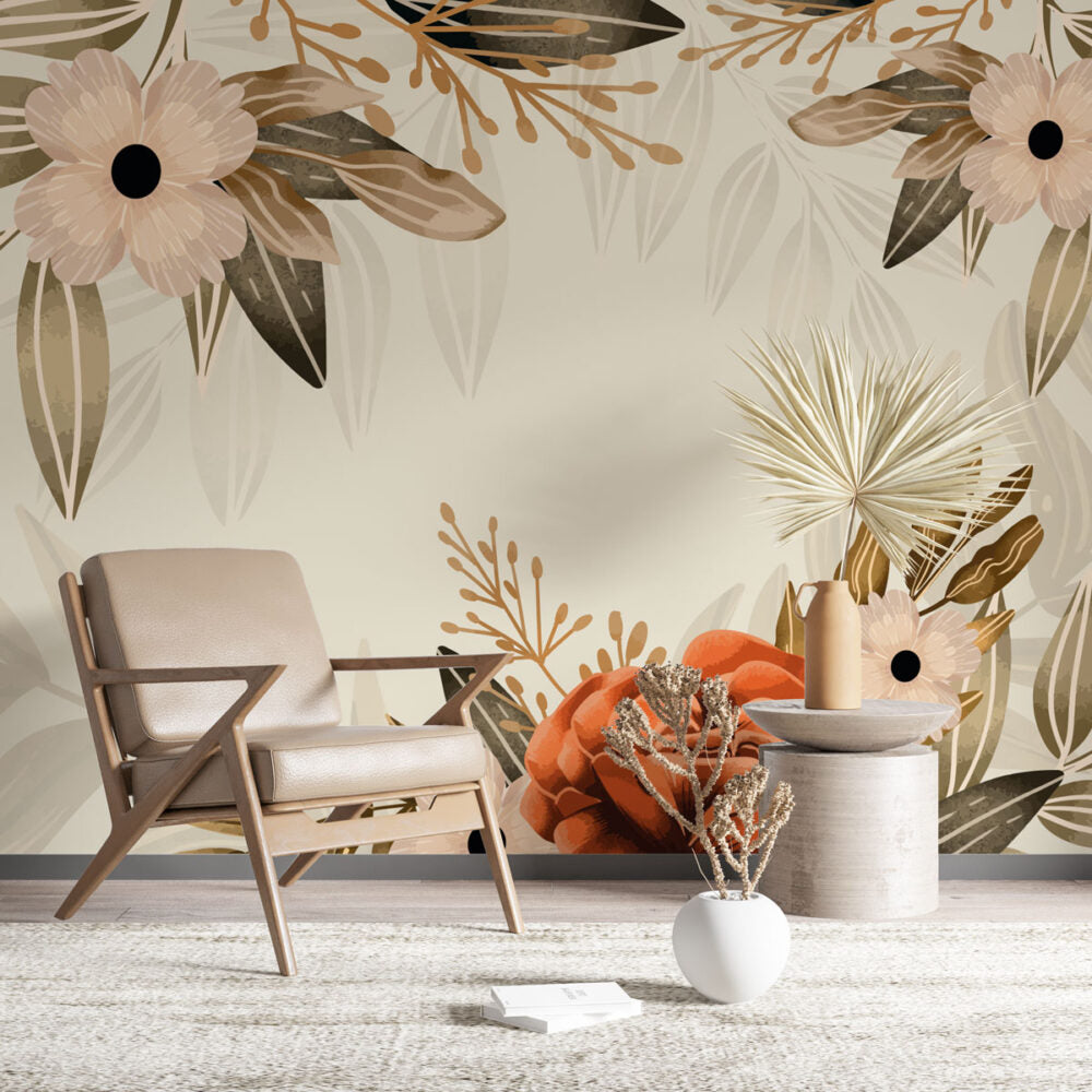 Beige Flower Design BWMUR6075