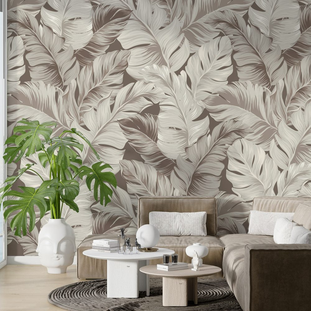 Beige Palm Leaves Design BWMUR8114