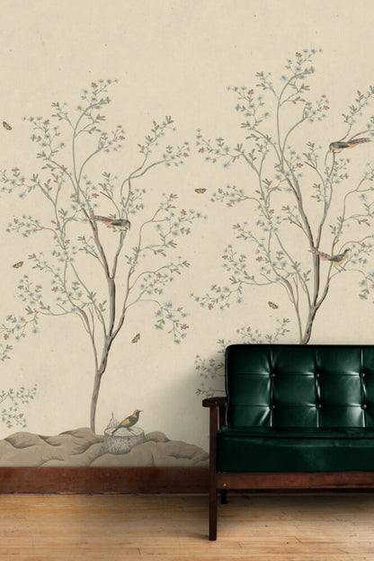 Trees With Birds Beige Design BWMUR8106-C