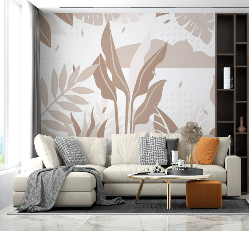 Big Beige Leaves Design BWMUR2166