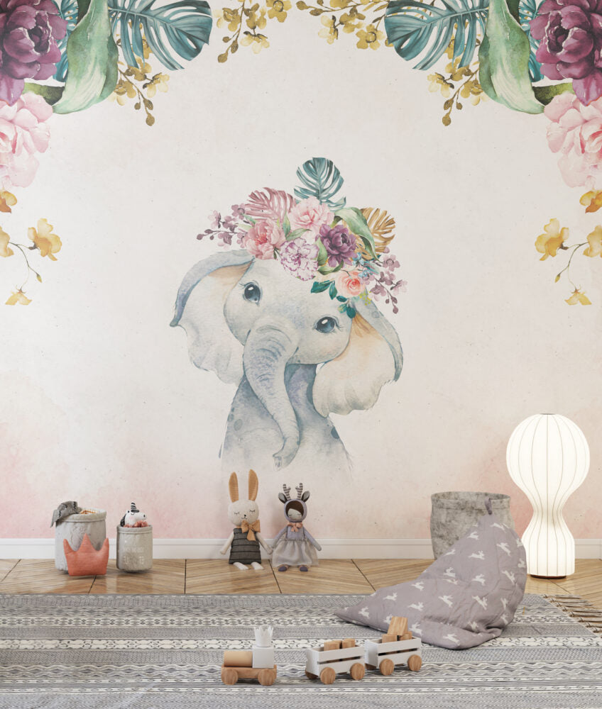 Cute Elephant With Flowers Design BWMUR8218