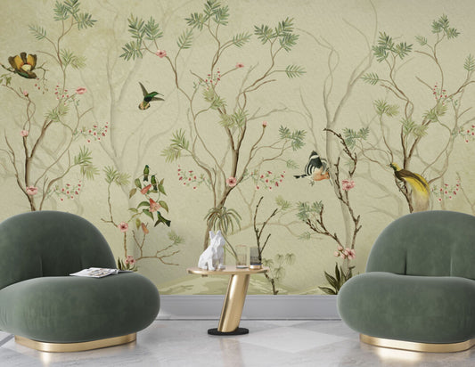 Green Tree Design With Birds BWMUR7249