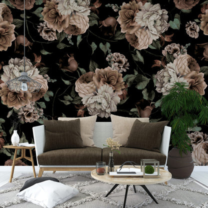 Beige Flowers With Black Design BWMUR8050