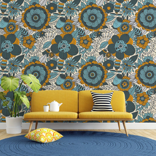 Blue And Yellow Flowers Design BWMUR8062