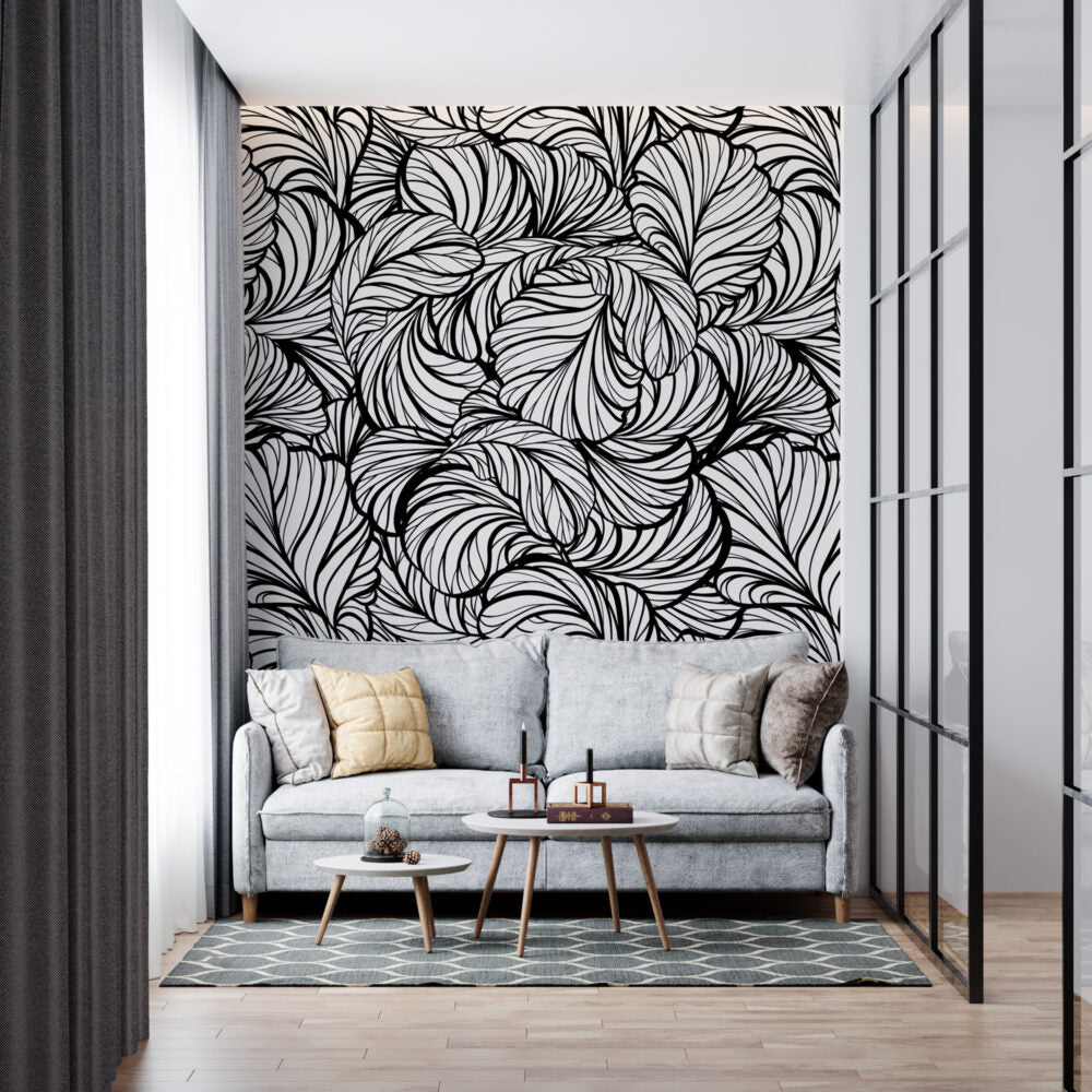 Black And White Leaves Design BWMUR8093