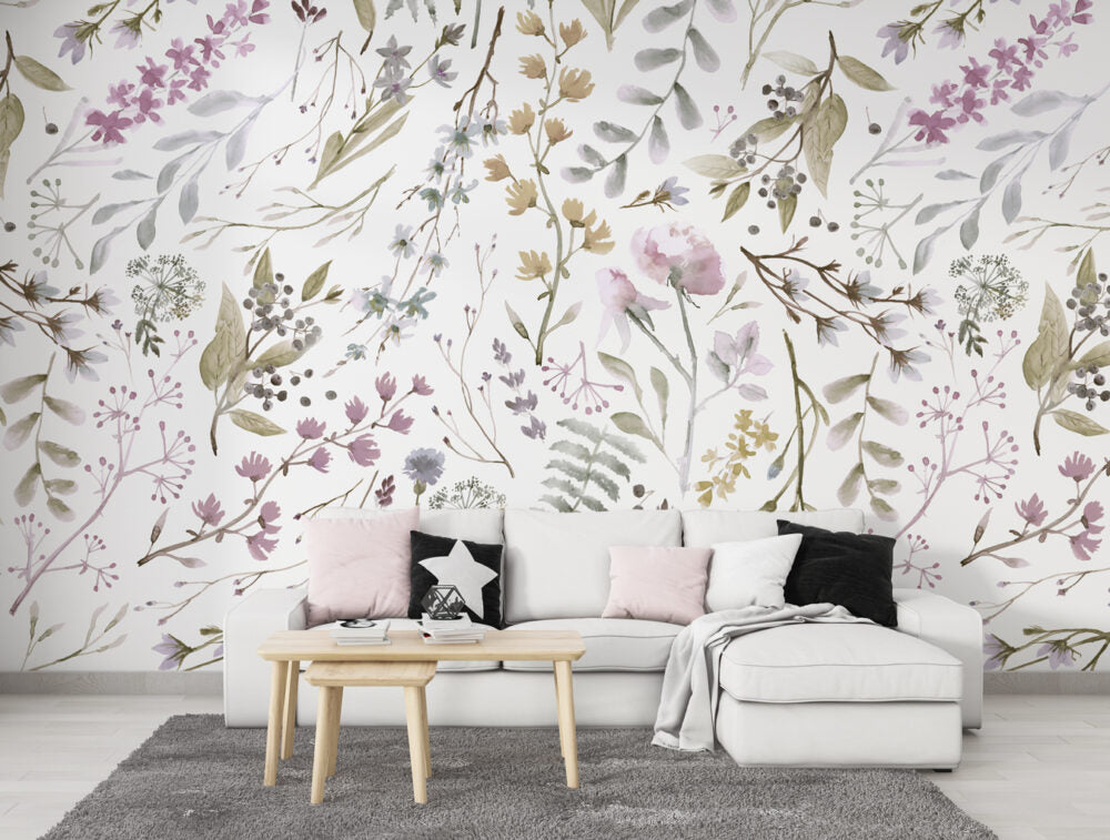 Pastel Flowers And Leaves Design BWSH1072