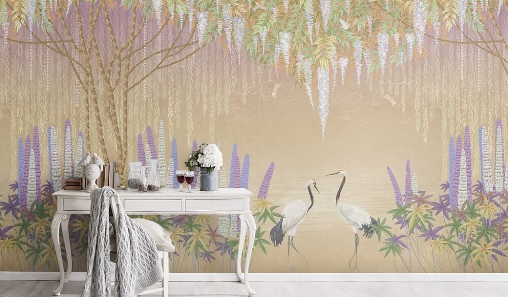 Flower Trees With Birds Design BWIN0308