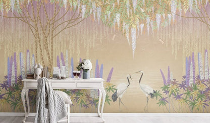 Flower Trees With Birds Design BWIN0308