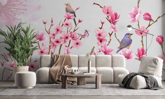 Cherry Blossoms And Birds Design BWMUR7006