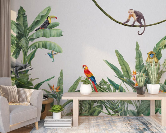 Tropical Leaves With Animals Design BWMUR8168