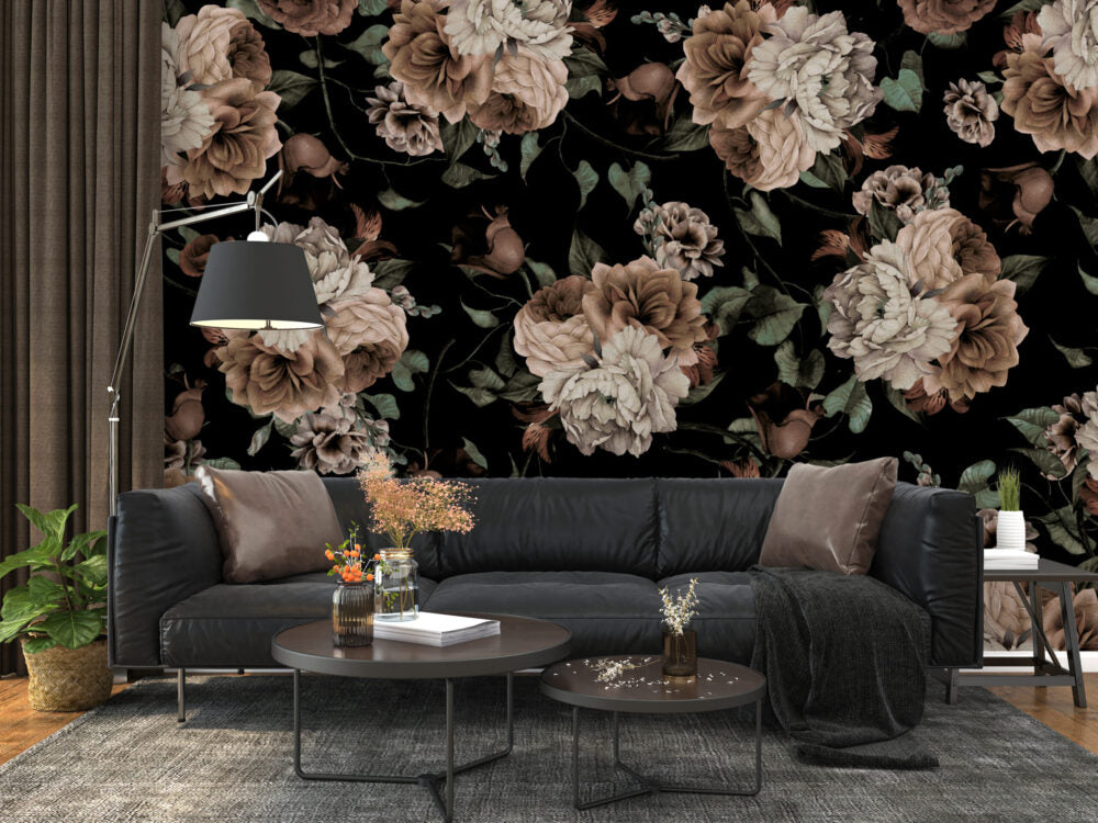 Beige Flowers With Black Design BWMUR8050