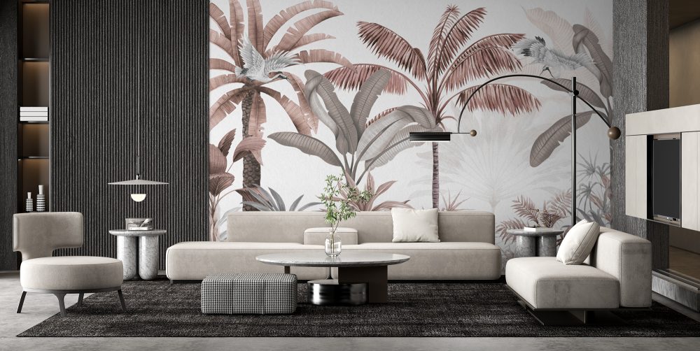 Tropical Jungle Wallpaper in Soft Red Tones