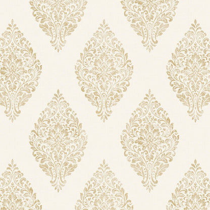 Linen Medallion Damask White/Gold - 25042