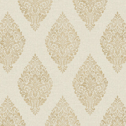 Linen Medallion Damask Warm Beige/Gold - 25043