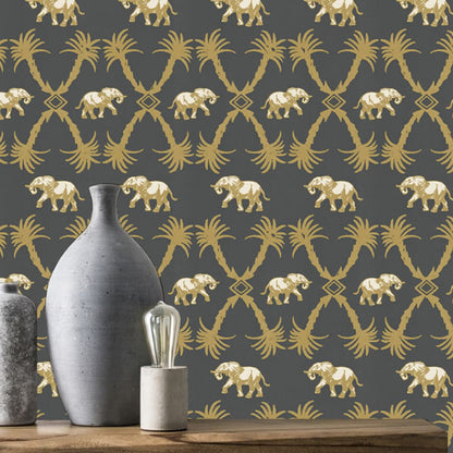 Elephant Palm Design Dark Grey - BG2100201