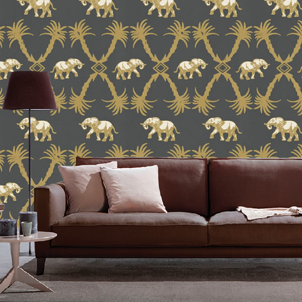 Elephant Palm Design Dark Grey - BG2100201