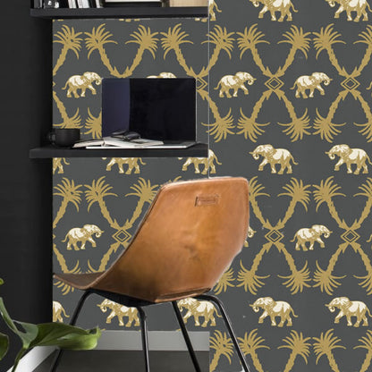 Elephant Palm Design Dark Grey - BG2100201